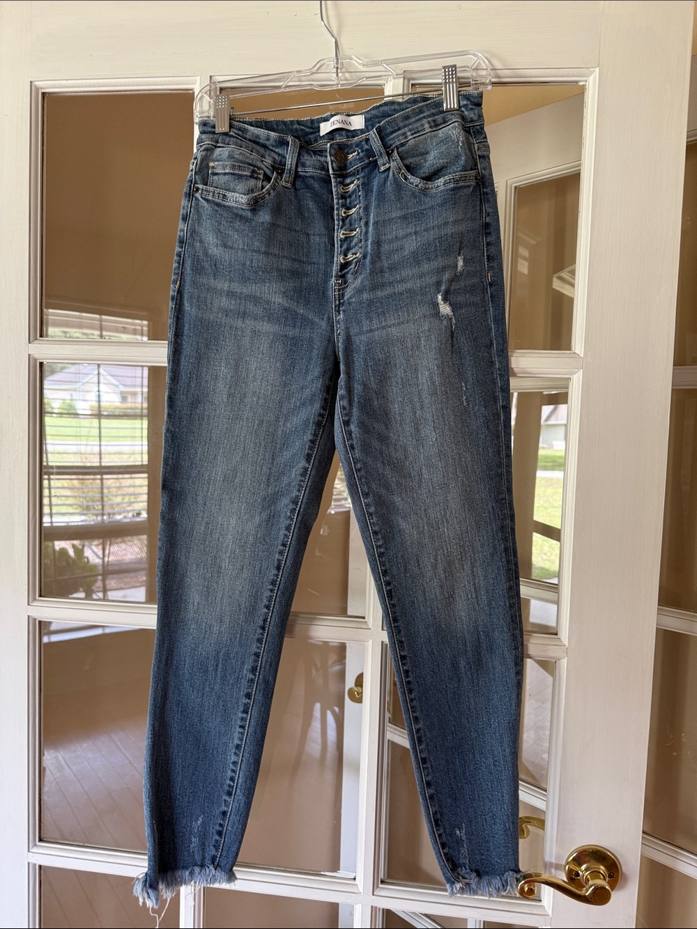 High-Rise Cropped Button-Fly Jeans in Dark Blue